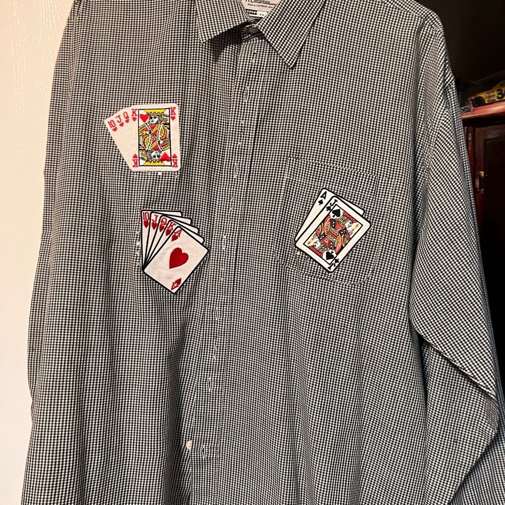 Button up casino black and white checked shirt size 1X